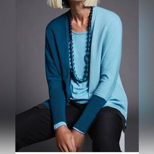 Chico’s Color block Waterfall Cardigan in Teal, Aqua and Black| Size: L/XL